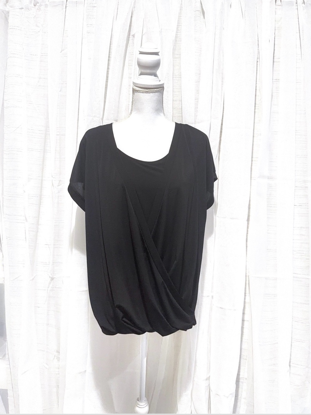 Chico's Black Draped Faux-Wrap V-Neck Top
